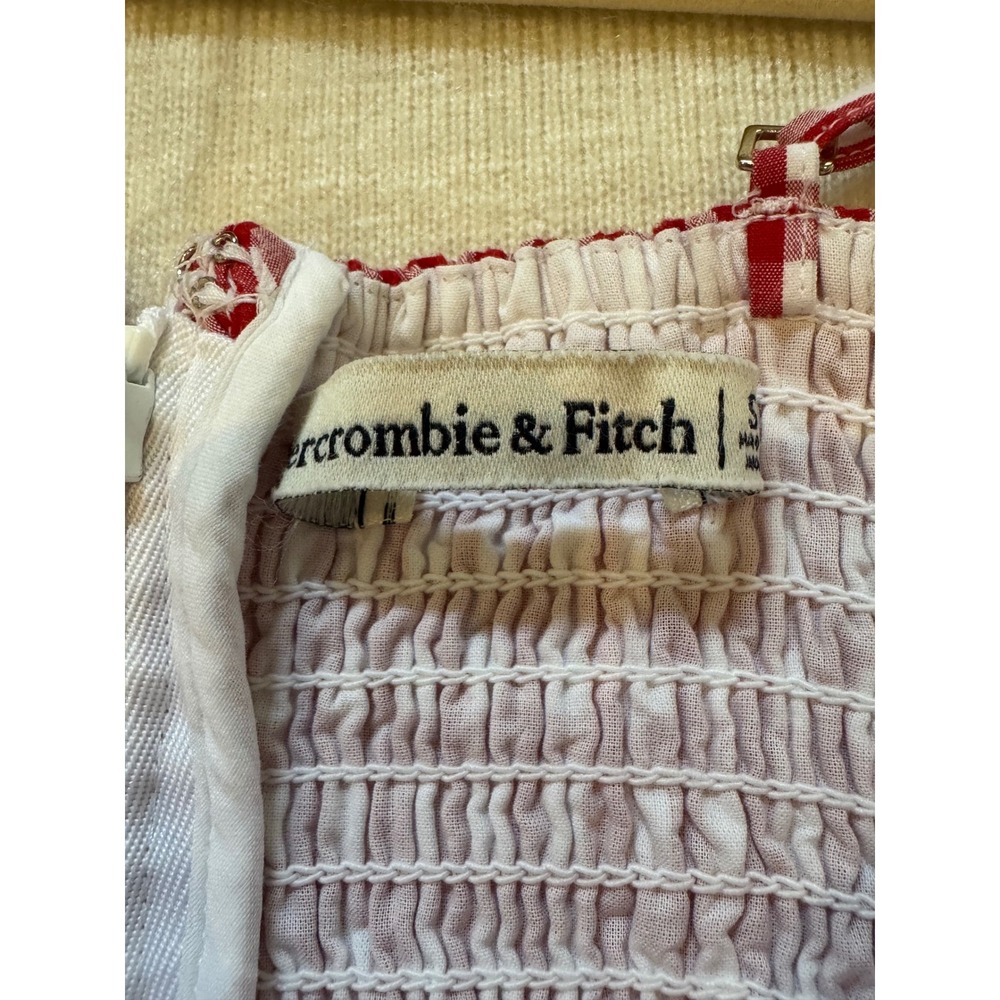 Abercrombie & Fitch Red Gingham Bubble Hem Mini Dress Smocked Back Small Tall - Picture 4 of 6